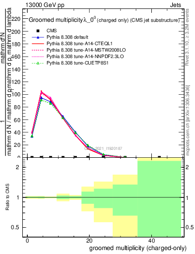 Plot of j.nch.g in 13000 GeV pp collisions