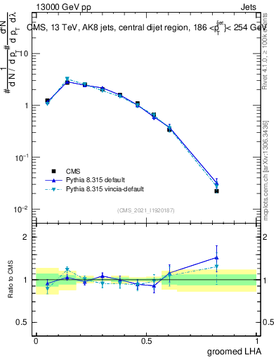 Plot of j.lha.g in 13000 GeV pp collisions
