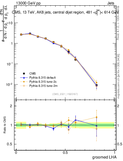 Plot of j.lha.g in 13000 GeV pp collisions