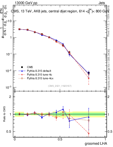 Plot of j.lha.g in 13000 GeV pp collisions
