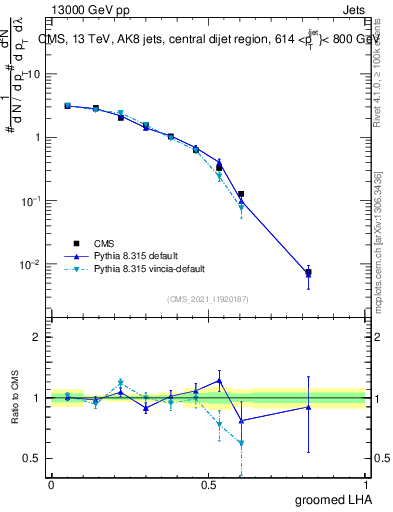 Plot of j.lha.g in 13000 GeV pp collisions