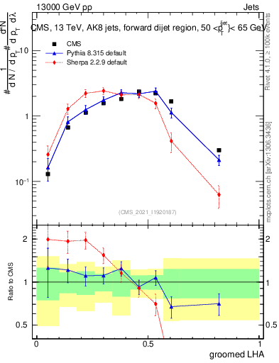 Plot of j.lha.g in 13000 GeV pp collisions