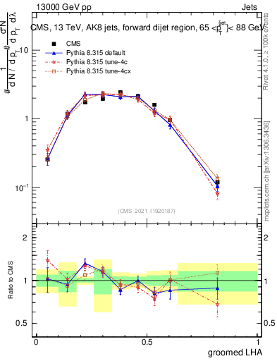 Plot of j.lha.g in 13000 GeV pp collisions