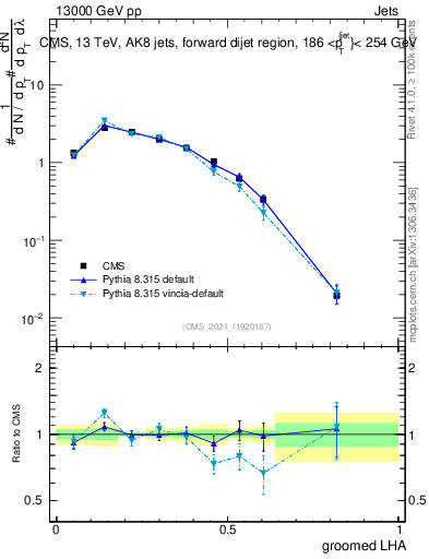 Plot of j.lha.g in 13000 GeV pp collisions
