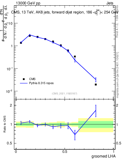 Plot of j.lha.g in 13000 GeV pp collisions