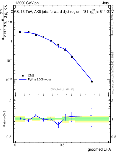 Plot of j.lha.g in 13000 GeV pp collisions