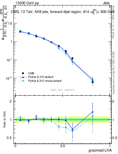 Plot of j.lha.g in 13000 GeV pp collisions