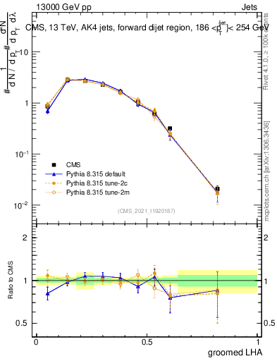 Plot of j.lha.g in 13000 GeV pp collisions