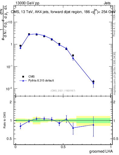 Plot of j.lha.g in 13000 GeV pp collisions