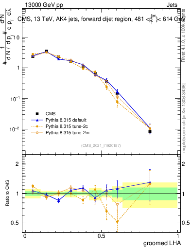 Plot of j.lha.g in 13000 GeV pp collisions