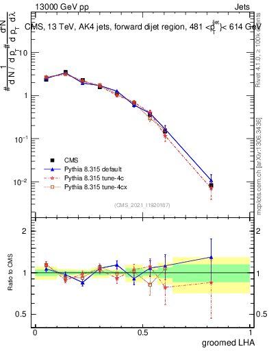 Plot of j.lha.g in 13000 GeV pp collisions