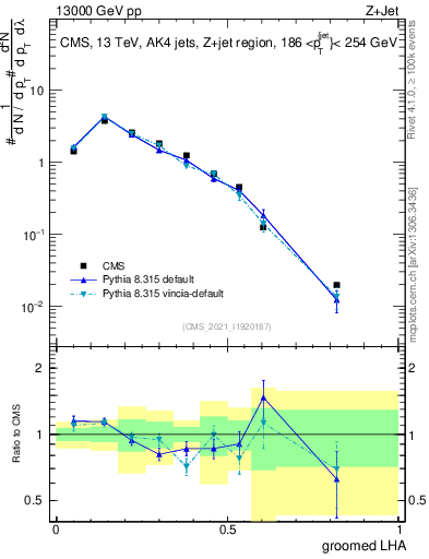 Plot of j.lha.g in 13000 GeV pp collisions