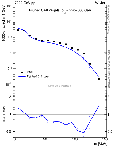 Plot of j.m.prun in 7000 GeV pp collisions